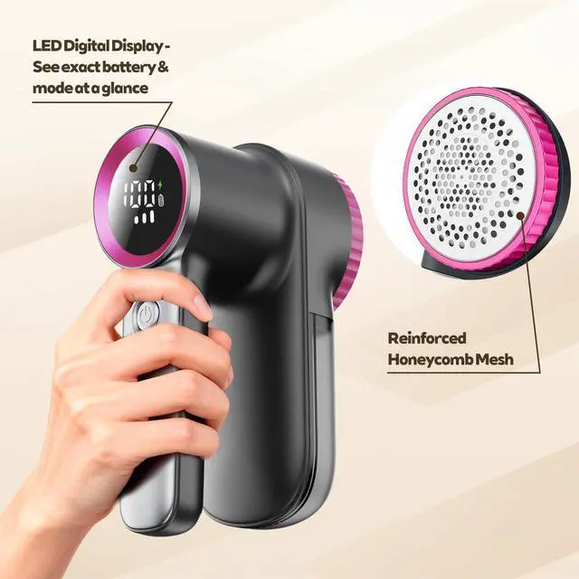 Alt view image 5 of 7 - Rechargeable Fabric Shaver & Lint Remover, Electric Sweater Defuzzer with 3 Speeds, 6 Leaf Blades, LED Display & Type-C Fast Charging, Lint Shaver for Clothes, Furniture, Sweater, Couch