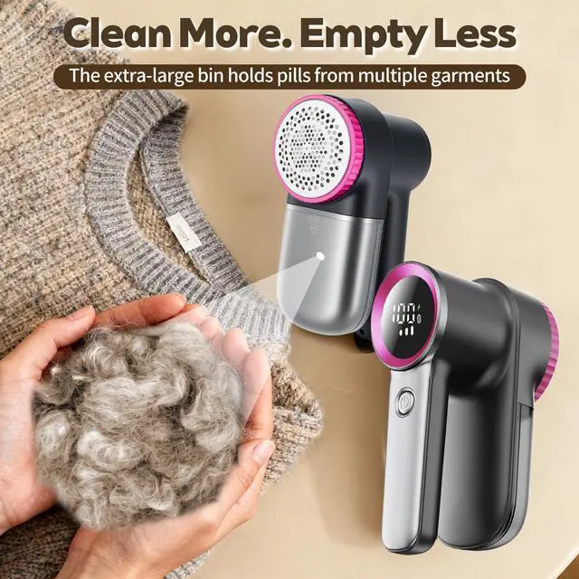 Alt view image 7 of 7 - Rechargeable Fabric Shaver & Lint Remover, Electric Sweater Defuzzer with 3 Speeds, 6 Leaf Blades, LED Display & Type-C Fast Charging, Lint Shaver for Clothes, Furniture, Sweater, Couch