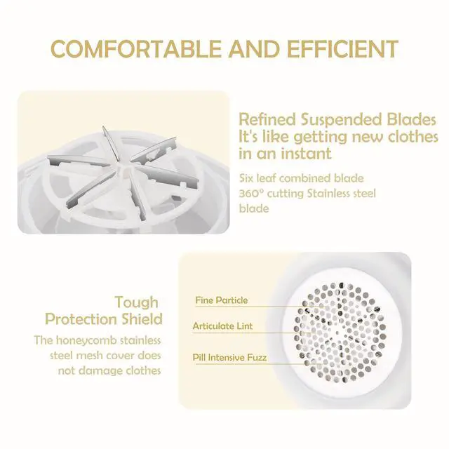 Alt view image 4 of 7 - Fabric Shaver Fuzz Remover Rechargeable, Electric Lint Remover with Light, Sweater Shaver with Stainless Steel 6-Blades, Dual Protection for Fuzz, Lint, Pills, Bobbles Removing