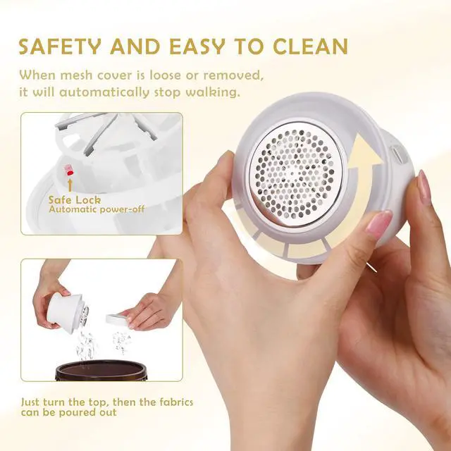 Alt view image 3 of 7 - Fabric Shaver Fuzz Remover Rechargeable, Electric Lint Remover with Light, Sweater Shaver with Stainless Steel 6-Blades, Dual Protection for Fuzz, Lint, Pills, Bobbles Removing