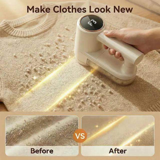 Alt view image 2 of 7 - Fabric Shaver, Lint Shaver with 3 Speeds, Type-C Fast Charging Lint Remover, 6 Blade, LED Display, Sweater Shaver with 2 Replacement Blades, Pilling Remover for Clothes, Couch, Blanket