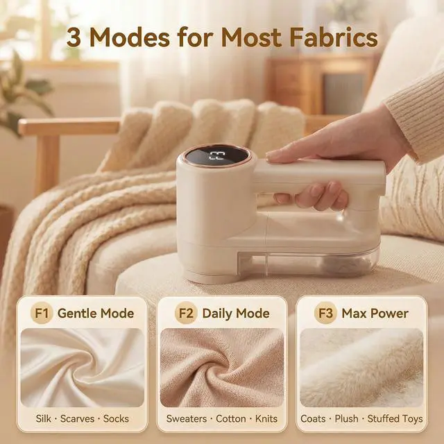 Alt view image 4 of 7 - Fabric Shaver, Lint Shaver with 3 Speeds, Type-C Fast Charging Lint Remover, 6 Blade, LED Display, Sweater Shaver with 2 Replacement Blades, Pilling Remover for Clothes, Couch, Blanket