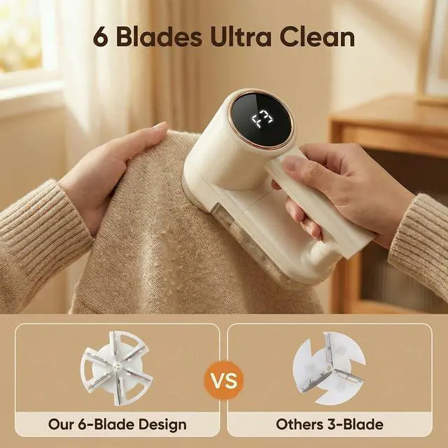 Alt view image 3 of 7 - Fabric Shaver, Lint Shaver with 3 Speeds, Type-C Fast Charging Lint Remover, 6 Blade, LED Display, Sweater Shaver with 2 Replacement Blades, Pilling Remover for Clothes, Couch, Blanket