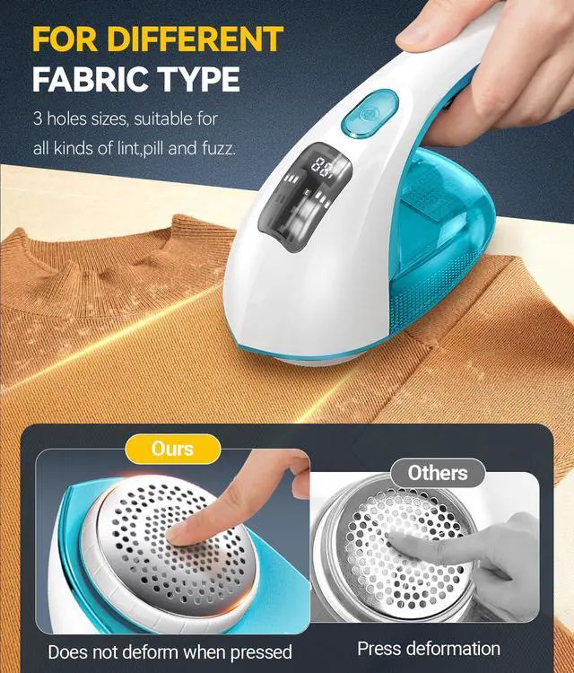 Alt view image 5 of 7 - Rechargeable Fabric Shaver and Lint Remover, 3-Speed Adjustable Sweater Shaver with 6-Leaf Replaceable Stainless Steel Blades, 2.6Inch Large Mesh, Removable Bin for Clothes Fuzz, Lint, Pills, Bobbles