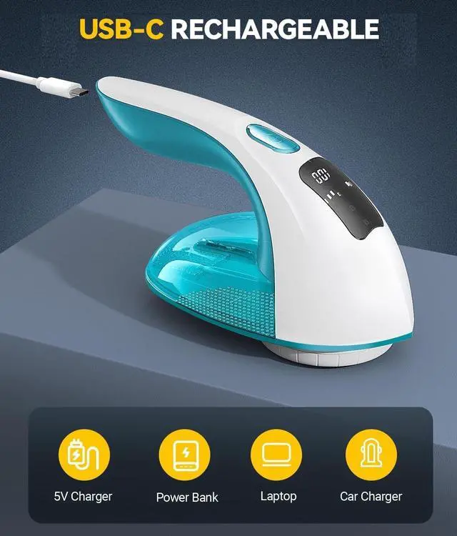 Alt view image 6 of 7 - Rechargeable Fabric Shaver and Lint Remover, 3-Speed Adjustable Sweater Shaver with 6-Leaf Replaceable Stainless Steel Blades, 2.6Inch Large Mesh, Removable Bin for Clothes Fuzz, Lint, Pills, Bobbles
