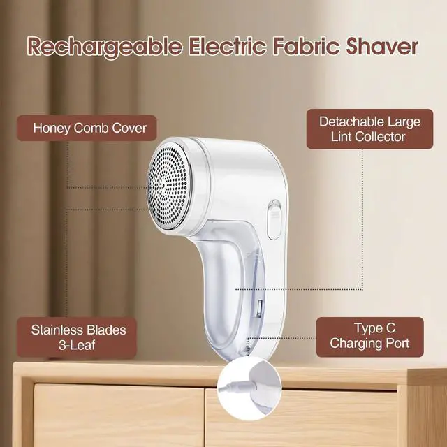 Alt view image 3 of 7 - Electric Fabric Shaver, Lint Remover for Clothes, Rechargeable Sweater Shaver to Remove Fuzz and Pill for Sweater, Delicates, Bedding and Couch (White)