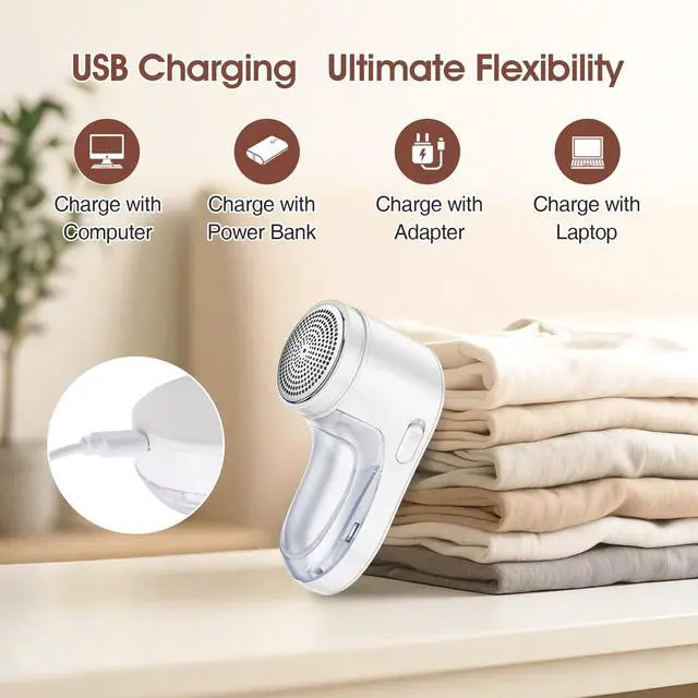 Alt view image 4 of 7 - Electric Fabric Shaver, Lint Remover for Clothes, Rechargeable Sweater Shaver to Remove Fuzz and Pill for Sweater, Delicates, Bedding and Couch (White)