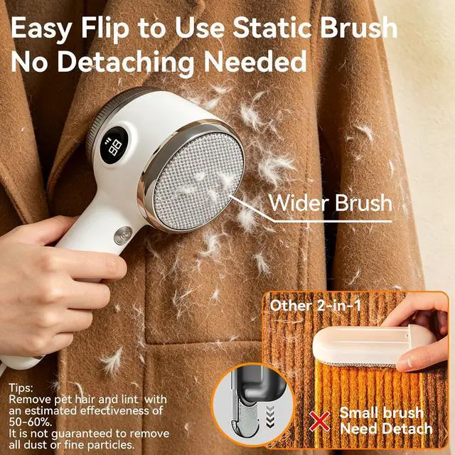 Alt view image 3 of 7 - Cordless Rechargeable 2-in-1 Fabric Shaver & Lint Remover for Clothes, Electric Pill Remover with Static Brush for Sweater, Sofa, Blanket, Furniture,3-Speed, USB-C, 6-Blade