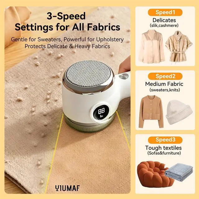 Alt view image 4 of 7 - Cordless Rechargeable 2-in-1 Fabric Shaver & Lint Remover for Clothes, Electric Pill Remover with Static Brush for Sweater, Sofa, Blanket, Furniture,3-Speed, USB-C, 6-Blade