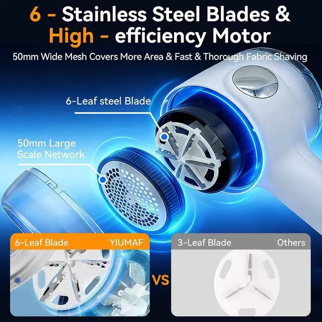 Alt view image 5 of 7 - Cordless Rechargeable 2-in-1 Fabric Shaver & Lint Remover for Clothes, Electric Pill Remover with Static Brush for Sweater, Sofa, Blanket, Furniture,3-Speed, USB-C, 6-Blade