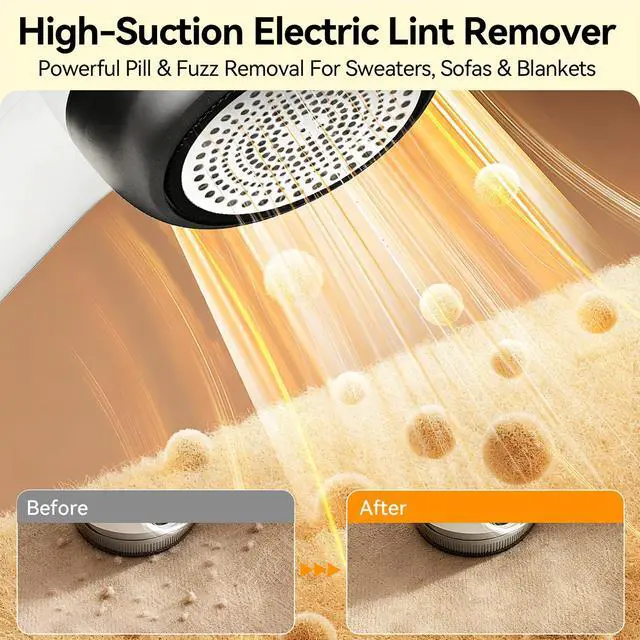 Alt view image 6 of 7 - Cordless Rechargeable 2-in-1 Fabric Shaver & Lint Remover for Clothes, Electric Pill Remover with Static Brush for Sweater, Sofa, Blanket, Furniture,3-Speed, USB-C, 6-Blade