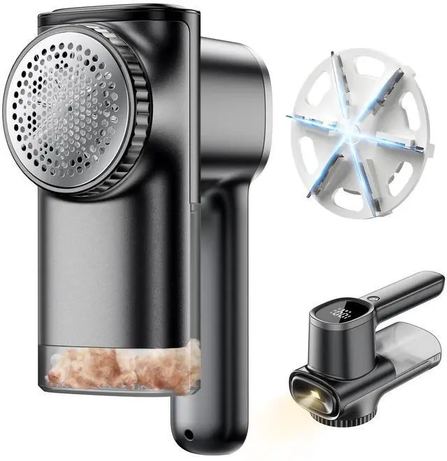 Main image of Home Large Lint Remover Fabric Shaver - Rechargeable with LED Display, 3D 6-Blade, 180min Runtime, Large Transparent Bin, Zero Damage for Clothes/Sofa/Bedding