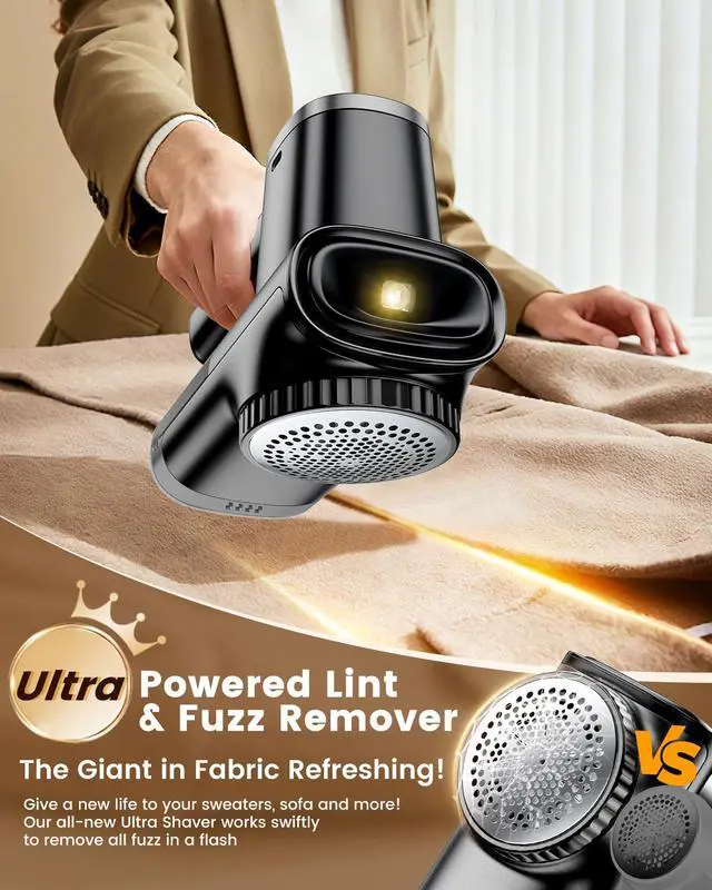 Alt view image 2 of 7 - Home Large Lint Remover Fabric Shaver - Rechargeable with LED Display, 3D 6-Blade, 180min Runtime, Large Transparent Bin, Zero Damage for Clothes/Sofa/Bedding