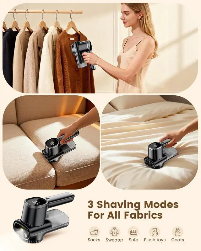 Alt view image 7 of 7 - Home Large Lint Remover Fabric Shaver - Rechargeable with LED Display, 3D 6-Blade, 180min Runtime, Large Transparent Bin, Zero Damage for Clothes/Sofa/Bedding