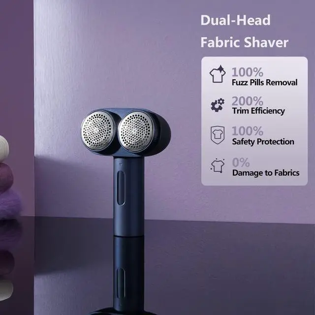 Alt view image 3 of 7 - Electric Professional Dual-Head Fabric Shaver and Lint Remover and Clothes Shavers with Green Light aided Identification, 3-Speeds (M5)