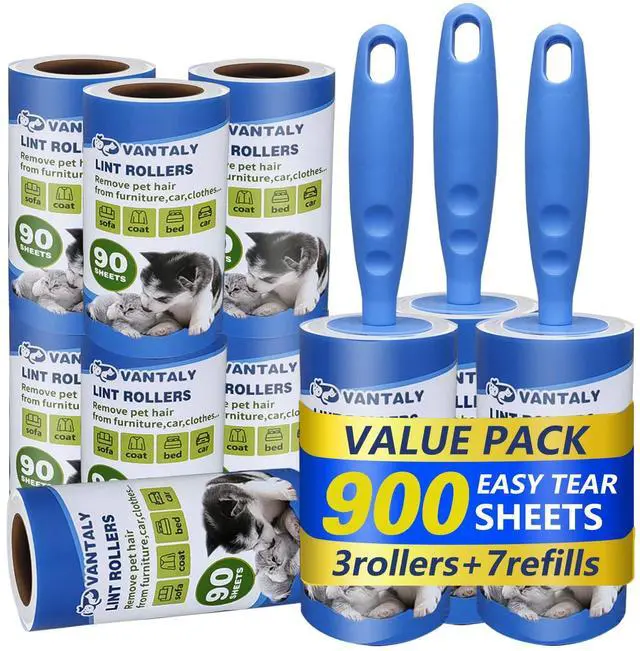 Main image of Extra Sticky Lint Roller Mega Value Set 900 Sheets for Pet Hair Removal and Clothes, Dog and Cat Lint Remover, 10 Pack