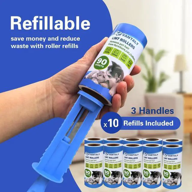 Alt view image 5 of 7 - Extra Sticky Lint Roller Mega Value Set 900 Sheets for Pet Hair Removal and Clothes, Dog and Cat Lint Remover, 10 Pack