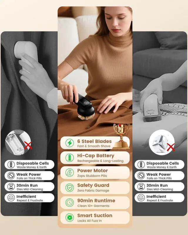 Alt view image 2 of 7 - Rechargeable Fabric Shaver, Lint Remover with 3D Floating Blades & Powerful Motor, Portable Sweater Shaver with Digital Display, 3 Speeds Electric Lint Shaver for Clothes, Sweaters, Furniture