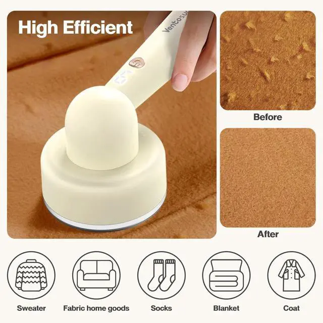 Alt view image 2 of 7 - Fabric Shaver Lint Remover Rechargeable, Clothes Shaver Pill Remover with 6-Leaf Blades LED Digital Display 3-Gears Adjustable for Clothing Couch Furniture, Cream White