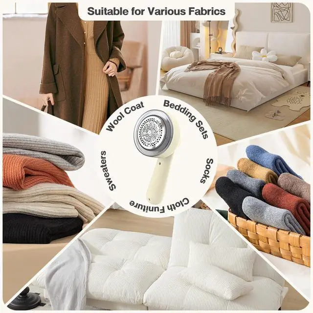 Alt view image 7 of 7 - Fabric Shaver Lint Remover Rechargeable, Clothes Shaver Pill Remover with 6-Leaf Blades LED Digital Display 3-Gears Adjustable for Clothing Couch Furniture, Cream White