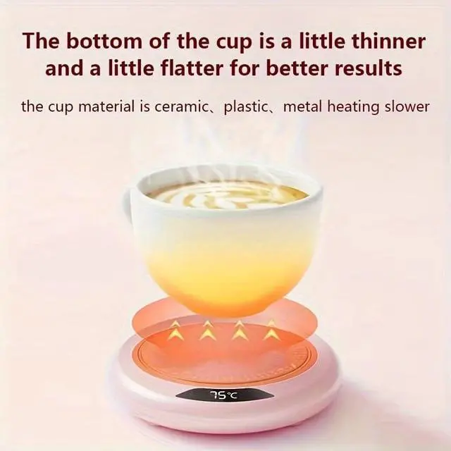 Alt view image 5 of 7 - Cup Warmer Coffee Mug Warmer Cordless Candle Warmer, USB Powered Heating Coaster with 3 Adjustable Heating Levels, Beverage Heater for Office Desk, Camping, Kitchen