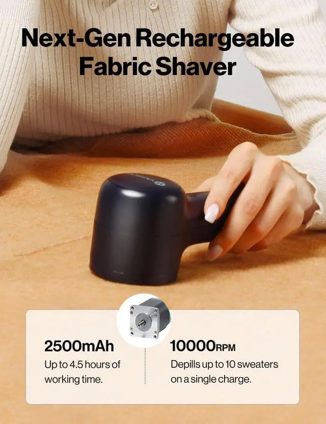 Alt view image 2 of 7 - Fabric Shaver, Sweater Shavers to Remove Pilling, High-Perf Defuzzer, Rechargeable Electric Lint Shaver for Fuzz and Lint Balls from Clothing, Upholstery, Bedding (Black)