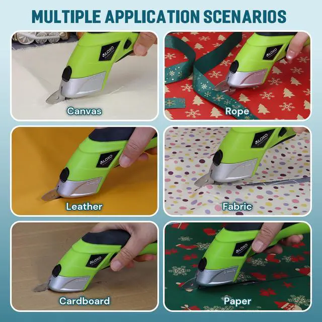 Alt view image 2 of 7 - Cordless Electric Scissors, Cardboard Cutter Electric Fabric Scissors with Blades Rechargeable Powerful Fabric Cutter for Crafts Leather Carboard Carpet Plastic Felt with Case Green CS4001