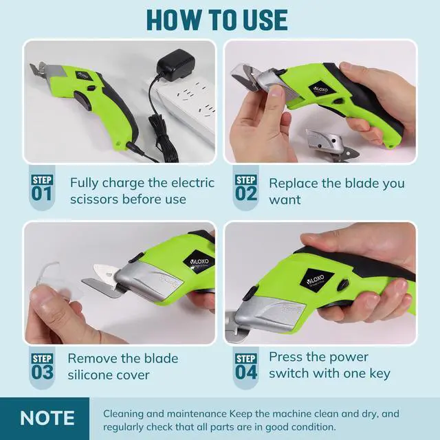 Alt view image 5 of 7 - Cordless Electric Scissors, Cardboard Cutter Electric Fabric Scissors with Blades Rechargeable Powerful Fabric Cutter for Crafts Leather Carboard Carpet Plastic Felt with Case Green CS4001