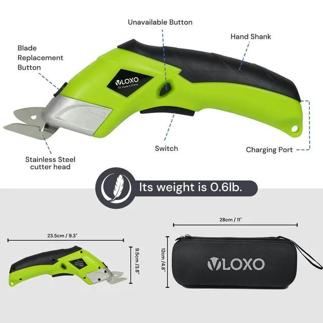 Alt view image 7 of 7 - Cordless Electric Scissors, Cardboard Cutter Electric Fabric Scissors with Blades Rechargeable Powerful Fabric Cutter for Crafts Leather Carboard Carpet Plastic Felt with Case Green CS4001
