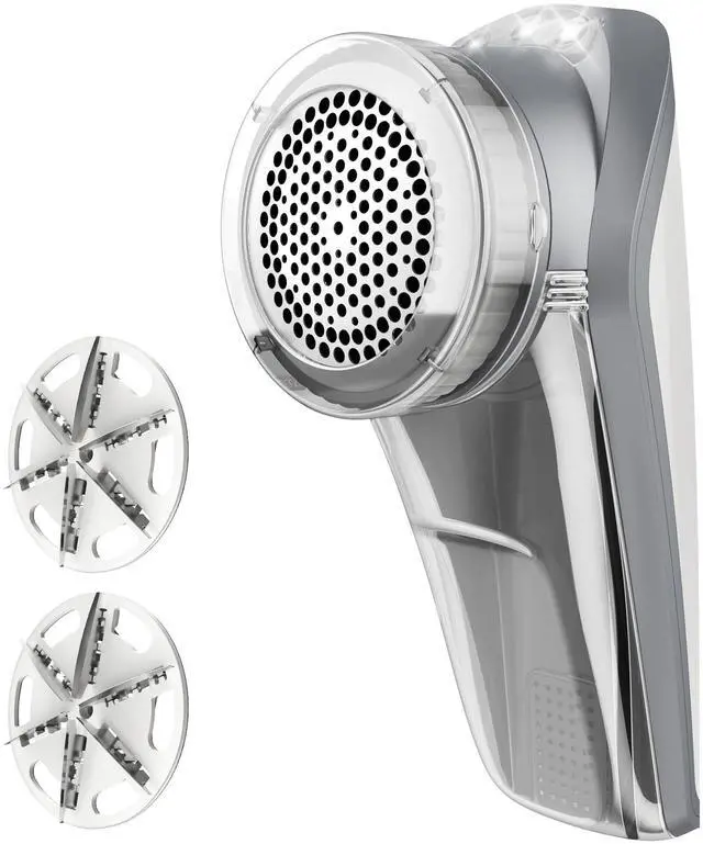 Main image of Fabric Shaver and Lint Remover, Battery Operated Portable Lint Shaver with LED Lights, 2 Replaceable 6-Leaf Blades, Cream/Gray