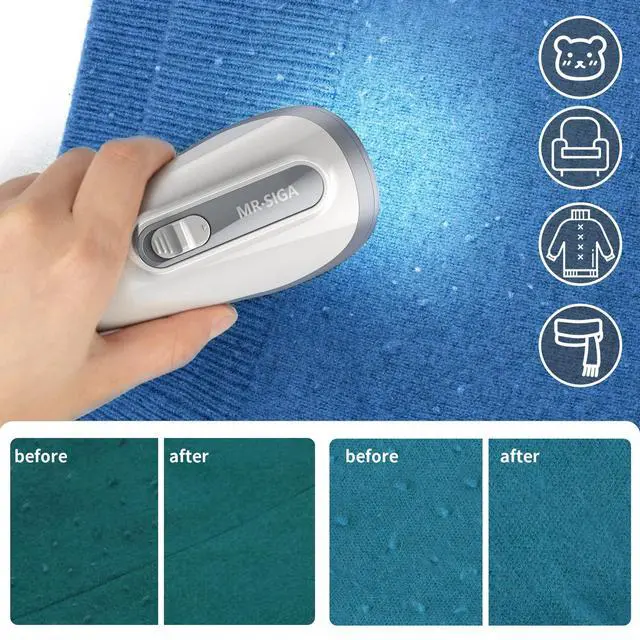 Alt view image 5 of 6 - Fabric Shaver and Lint Remover, Battery Operated Portable Lint Shaver with LED Lights, 2 Replaceable 6-Leaf Blades, Cream/Gray