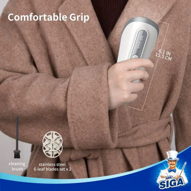 Alt view image 6 of 6 - Fabric Shaver and Lint Remover, Battery Operated Portable Lint Shaver with LED Lights, 2 Replaceable 6-Leaf Blades, Cream/Gray