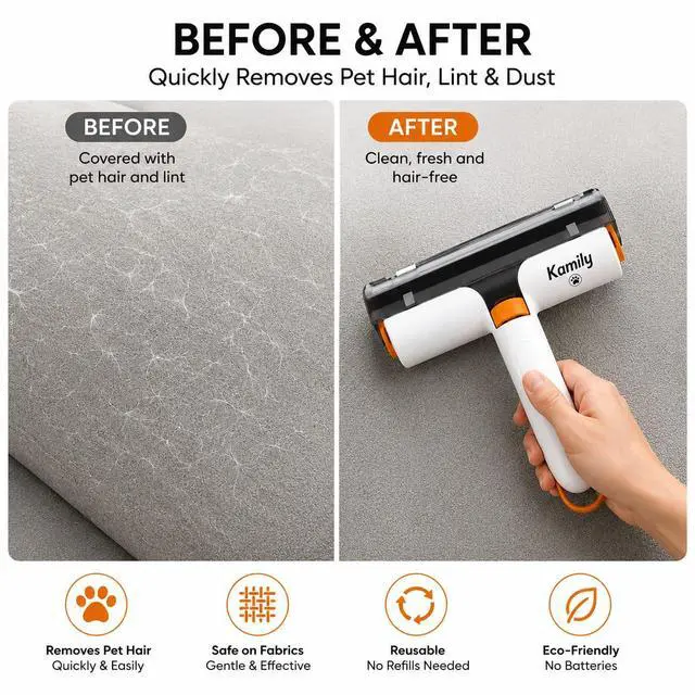 Alt view image 2 of 6 - Pet Hair Remover Roller, Reusable Lint Roller for Pet Hair, Portable Hair Removal Tool for Furniture, Clothing, and Upholstery
