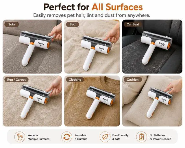 Alt view image 4 of 6 - Pet Hair Remover Roller, Reusable Lint Roller for Pet Hair, Portable Hair Removal Tool for Furniture, Clothing, and Upholstery