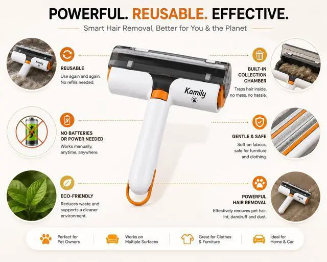 Alt view image 5 of 6 - Pet Hair Remover Roller, Reusable Lint Roller for Pet Hair, Portable Hair Removal Tool for Furniture, Clothing, and Upholstery