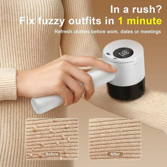 Alt view image 7 of 7 - Fabric Shaver Lint Remover, 10700 RPM Sweater Shaver with 6-Blade Head, Hidden Lint Roller, 3-Speed Fuzz Remover, LED Display, Type-C Rechargeable for Clothes & Furniture