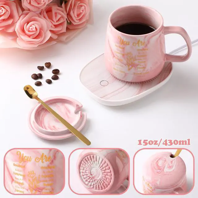 Alt view image 2 of 6 - Bible Verse Coffee Mug Warmer Set for Women Pink Christian Gifts Marble Mug Warming Plate Appreciation Gifts for Teacher Coworker Volunteer Birthday