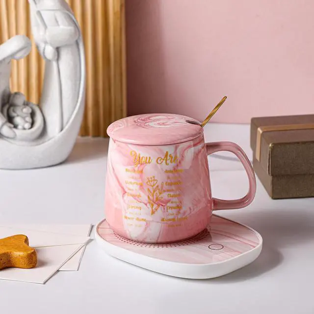 Alt view image 5 of 6 - Bible Verse Coffee Mug Warmer Set for Women Pink Christian Gifts Marble Mug Warming Plate Appreciation Gifts for Teacher Coworker Volunteer Birthday