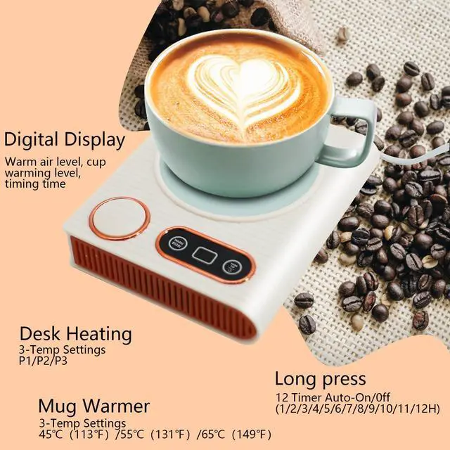 Alt view image 2 of 7 - 2-in-1 Mug Warmer with Warm Air Function, Coffee Cup & Candle Warmer for Desk, 100W Electric Beverage Warmer with Auto Shut-Off for Office