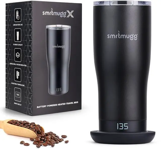 Main image of X Heated Coffee Mug 19 oz., 8 Hour Battery Life, Self-Heating, Adjustable Temp Controlled, LCD Screen, One Button Temperature Adjustment, Includes Cover with Magnetic Slider (Black) (Black)
