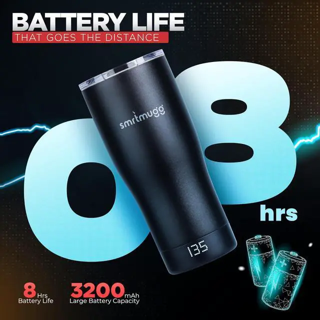 Alt view image 5 of 7 - X Heated Coffee Mug 19 oz., 8 Hour Battery Life, Self-Heating, Adjustable Temp Controlled, LCD Screen, One Button Temperature Adjustment, Includes Cover with Magnetic Slider (Black) (Black)