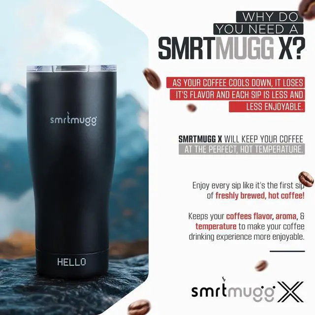 Alt view image 7 of 7 - X Heated Coffee Mug 19 oz., 8 Hour Battery Life, Self-Heating, Adjustable Temp Controlled, LCD Screen, One Button Temperature Adjustment, Includes Cover with Magnetic Slider (Black) (Black)