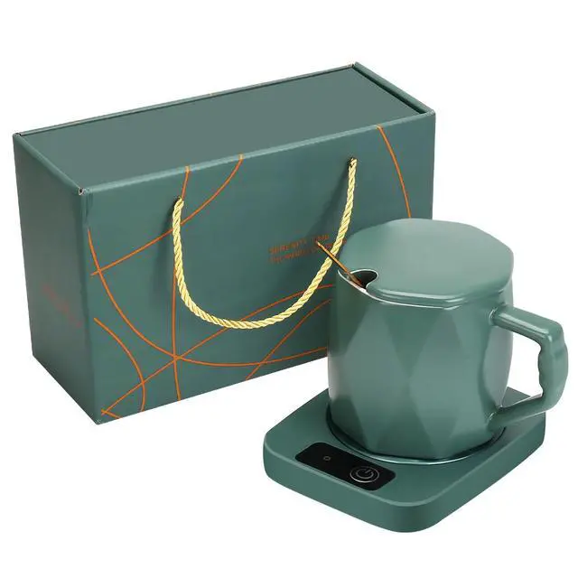 Alt view image 6 of 7 - Electric Coffee Warmer with Ceramic Mug, 131 Fahrenheit Temperature Control, 16W Self-Heating Plate for Desk, Home, Office, Keeps Beverages Tea Milk Warm (Green)