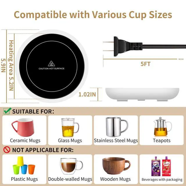 Alt view image 4 of 6 - Coffee Mug Warmer for Desk 4H Auto Shut Off, Smart Coffee Cup Warmer with 3 Temperature Setting, Electric Mug Warmer Plate for Coffee, Milk, Tea (White)