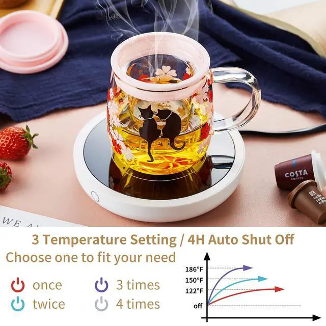 Alt view image 2 of 6 - Coffee Mug Warmer for Desk 4H Auto Shut Off, Smart Coffee Cup Warmer with 3 Temperature Setting, Electric Mug Warmer Plate for Coffee, Milk, Tea (White)
