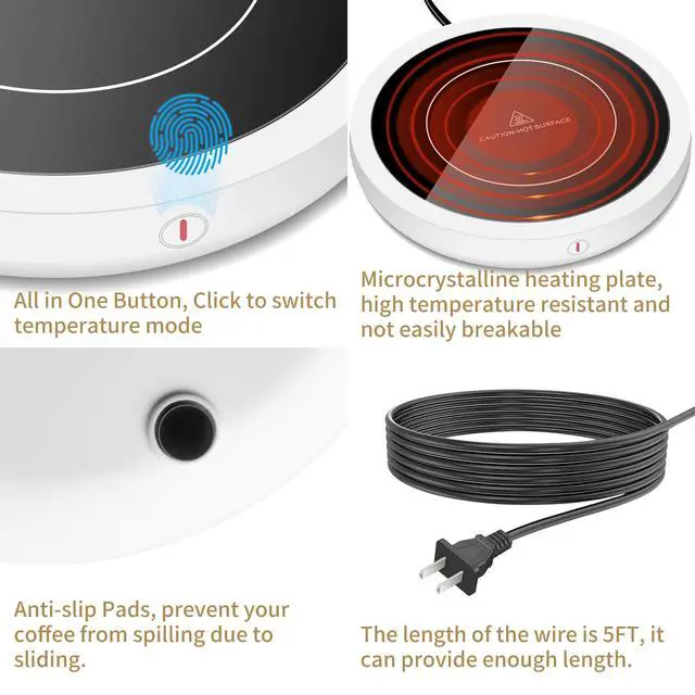 Alt view image 3 of 6 - Coffee Mug Warmer for Desk 4H Auto Shut Off, Smart Coffee Cup Warmer with 3 Temperature Setting, Electric Mug Warmer Plate for Coffee, Milk, Tea (White)