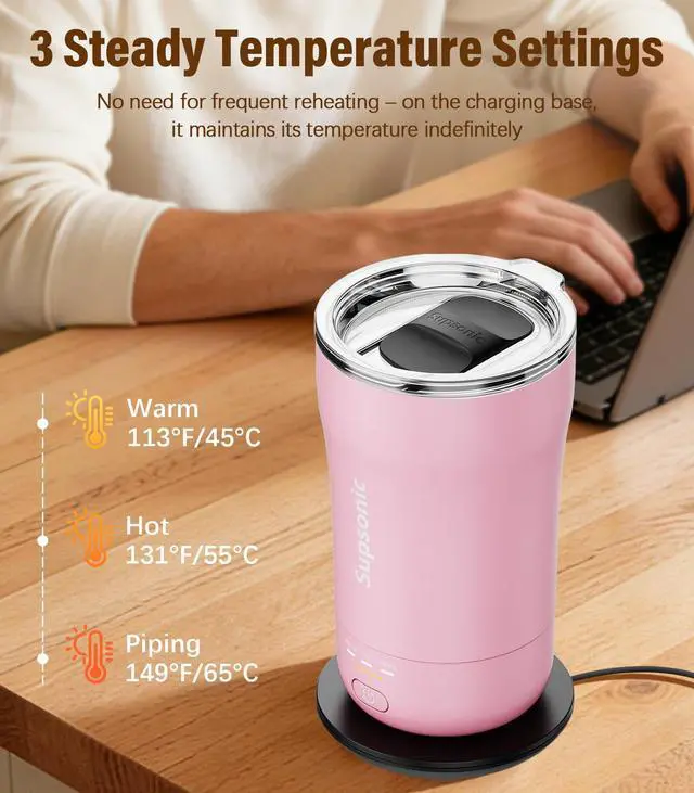 Alt view image 2 of 7 - 14oz Heated Coffee Mug, Self-Heating Travel Mug with 3-Temp Settings, Insulated Stainless Steel Constant Temperature Heating Mug for Beverage, Smart Heating Portable Coffee Mug | S1