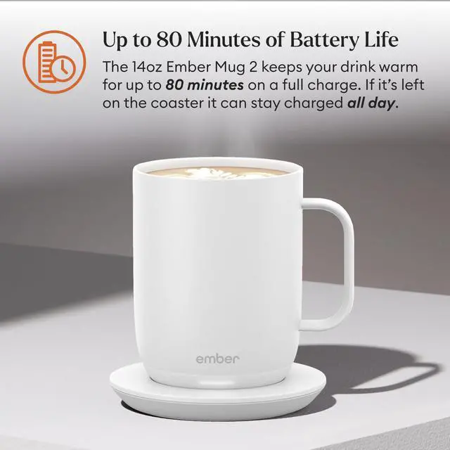 Alt view image 3 of 7 - Temperature Control Smart Mug 2, 14 Oz, App-Controlled Heated Coffee Mug with 80 Min Battery Life and Improved Design, White