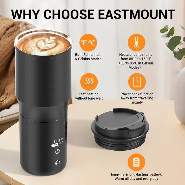 Alt view image 7 of 7 - Smart Temperature Controlled Mug,Heated Coffee Mug,16 Hours Battery Life,Vacuum Insulated Hot Beverage Warmer 15OZ,with LCD Display 90°F to 150°F
