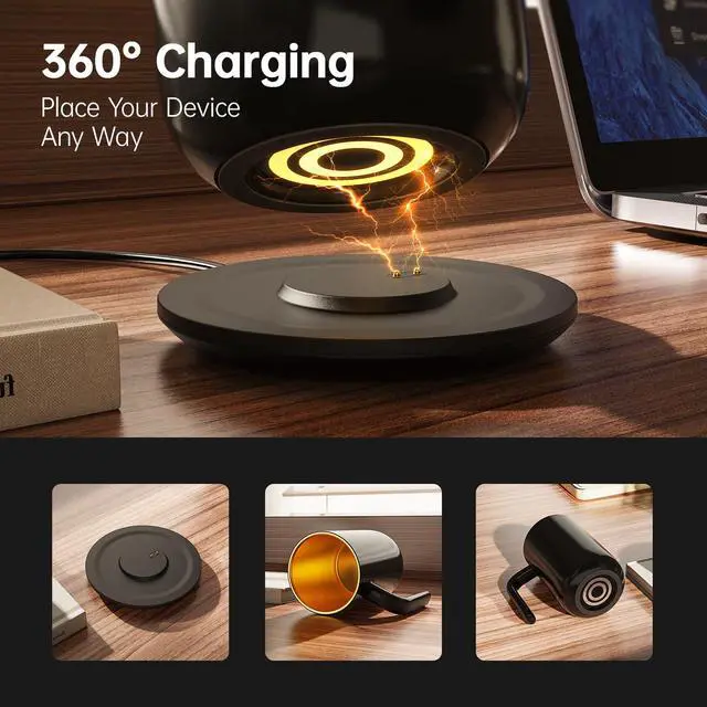 Alt view image 5 of 6 - Coffee Mug Warmer, 16oz Heated Coffee Mug with Titanium Coating, Real-Time Digital Display, Built-in 2600mAh Battery with Charging Base, Temperature Control Smart Mug, Great Gift for Women/Men